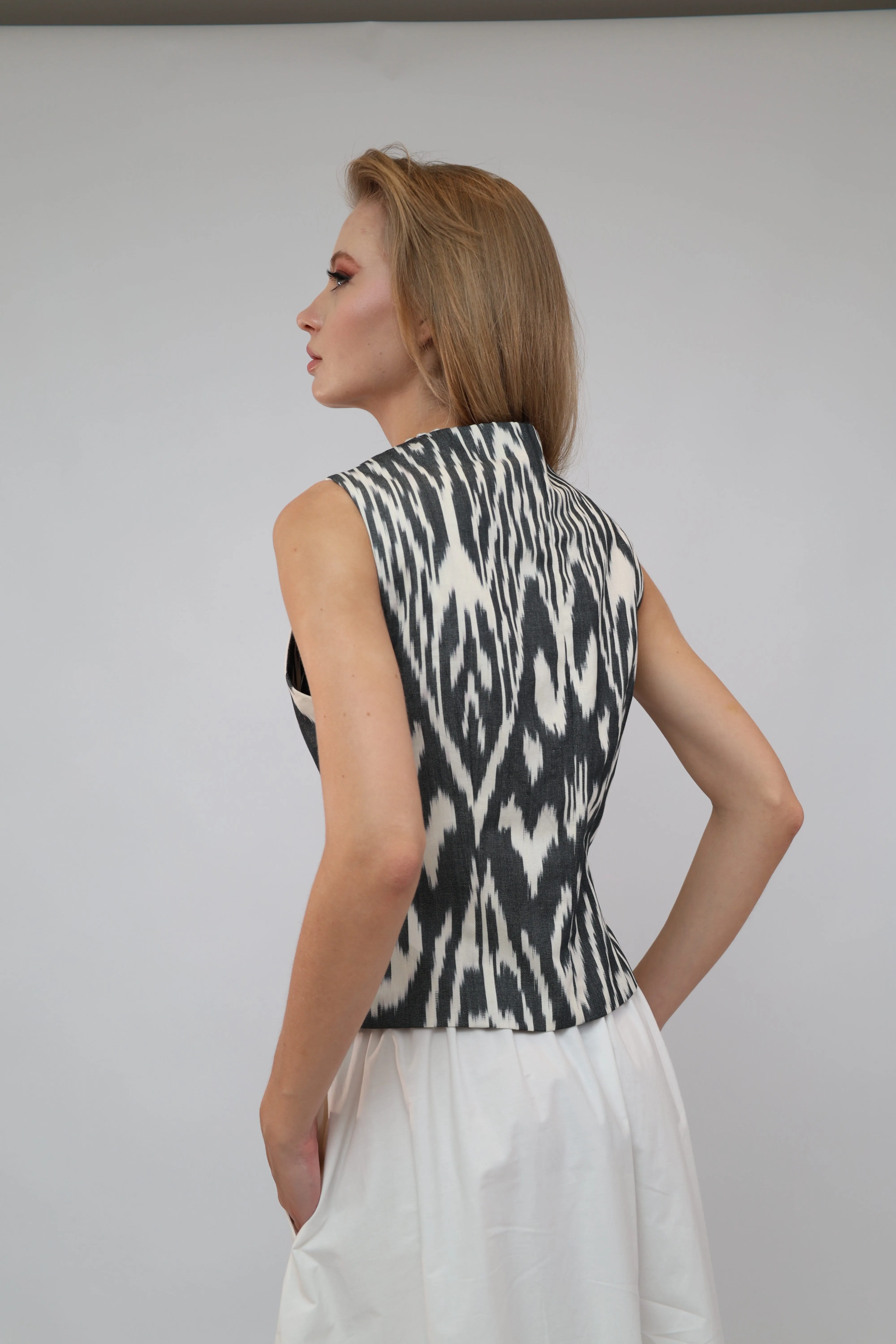 100% Cotton Black Ikat Waistcoat