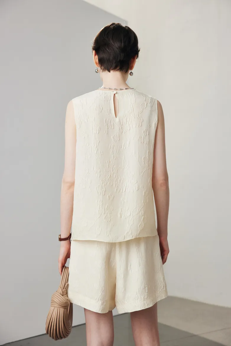 100% Mulberry Silk Embroidered Shell Tank Top