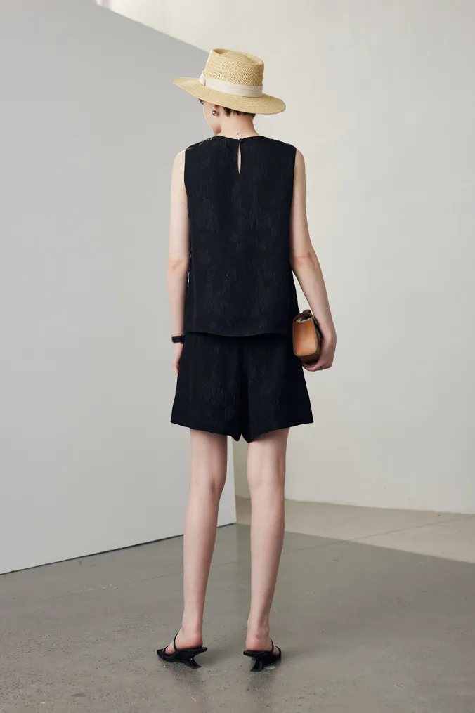 100% Mulberry Silk Embroidered Shell Tank Top