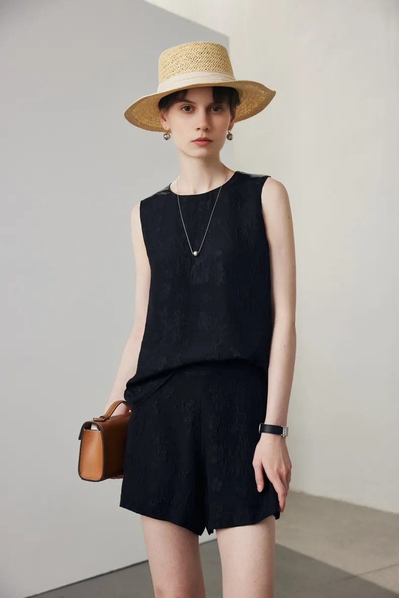 100% Mulberry Silk Embroidered Shell Tank Top