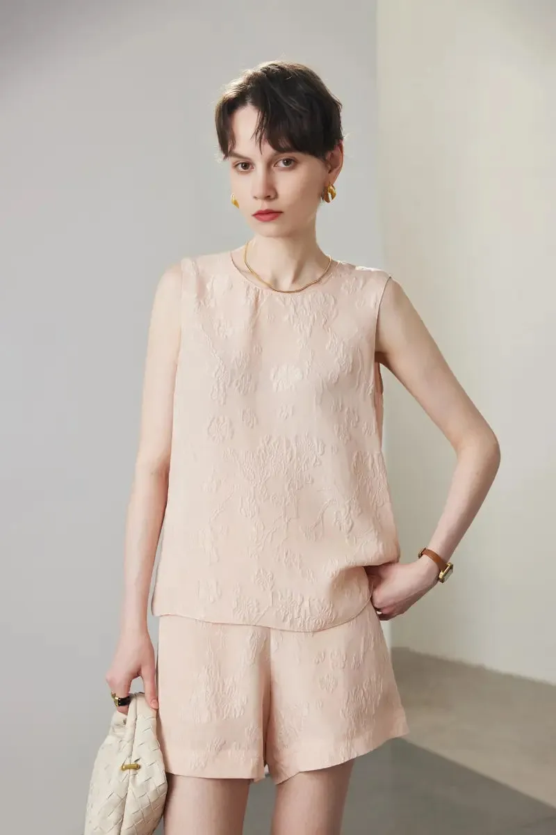100% Mulberry Silk Embroidered Shell Tank Top