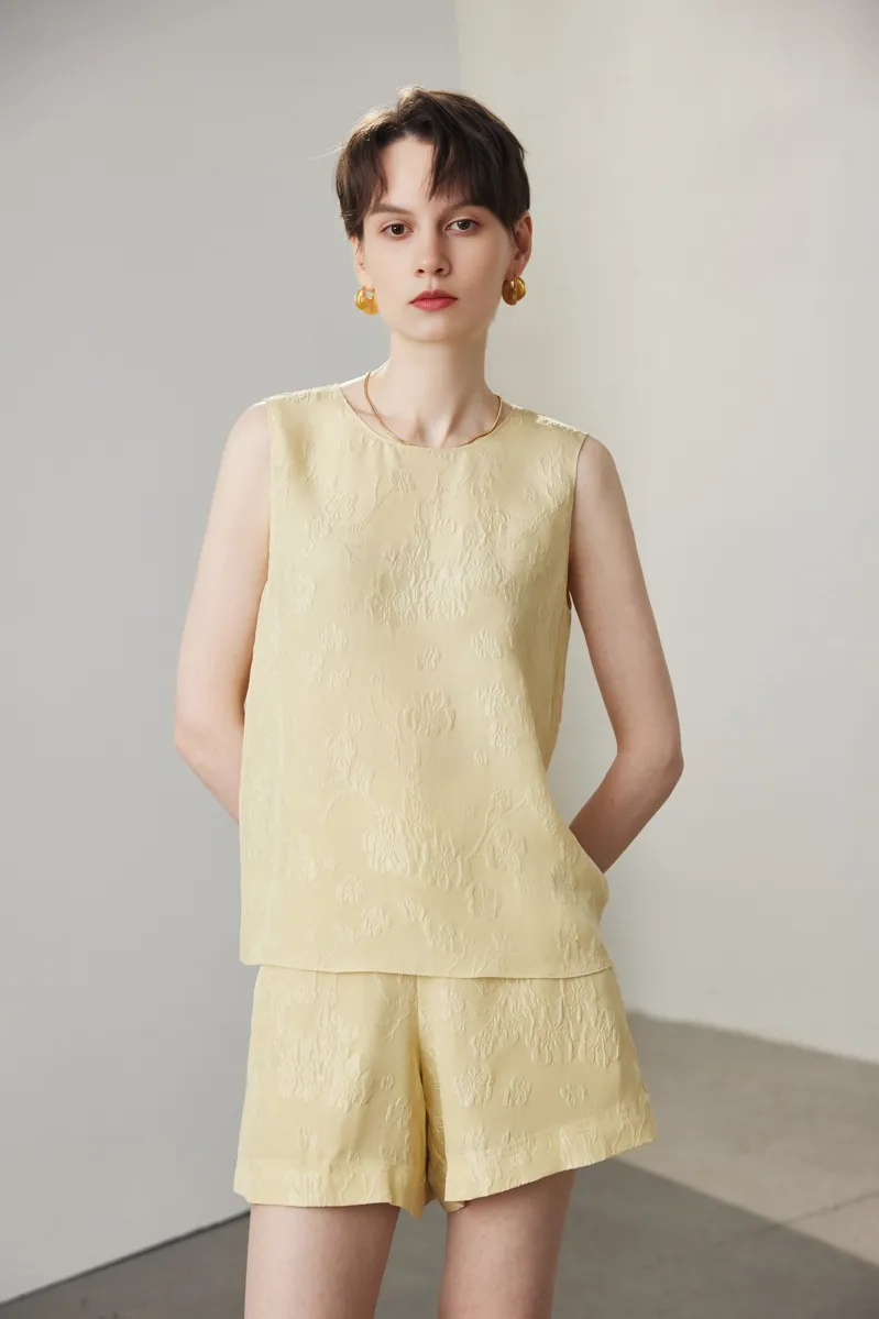 100% Mulberry Silk Embroidered Shell Tank Top