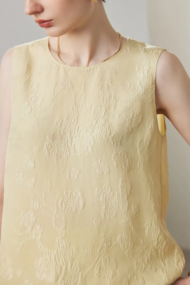 100% Mulberry Silk Embroidered Shell Tank Top