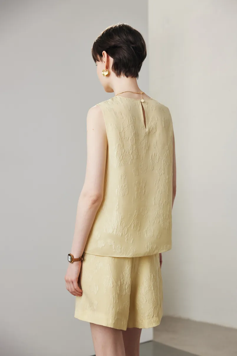 100% Mulberry Silk Embroidered Shell Tank Top