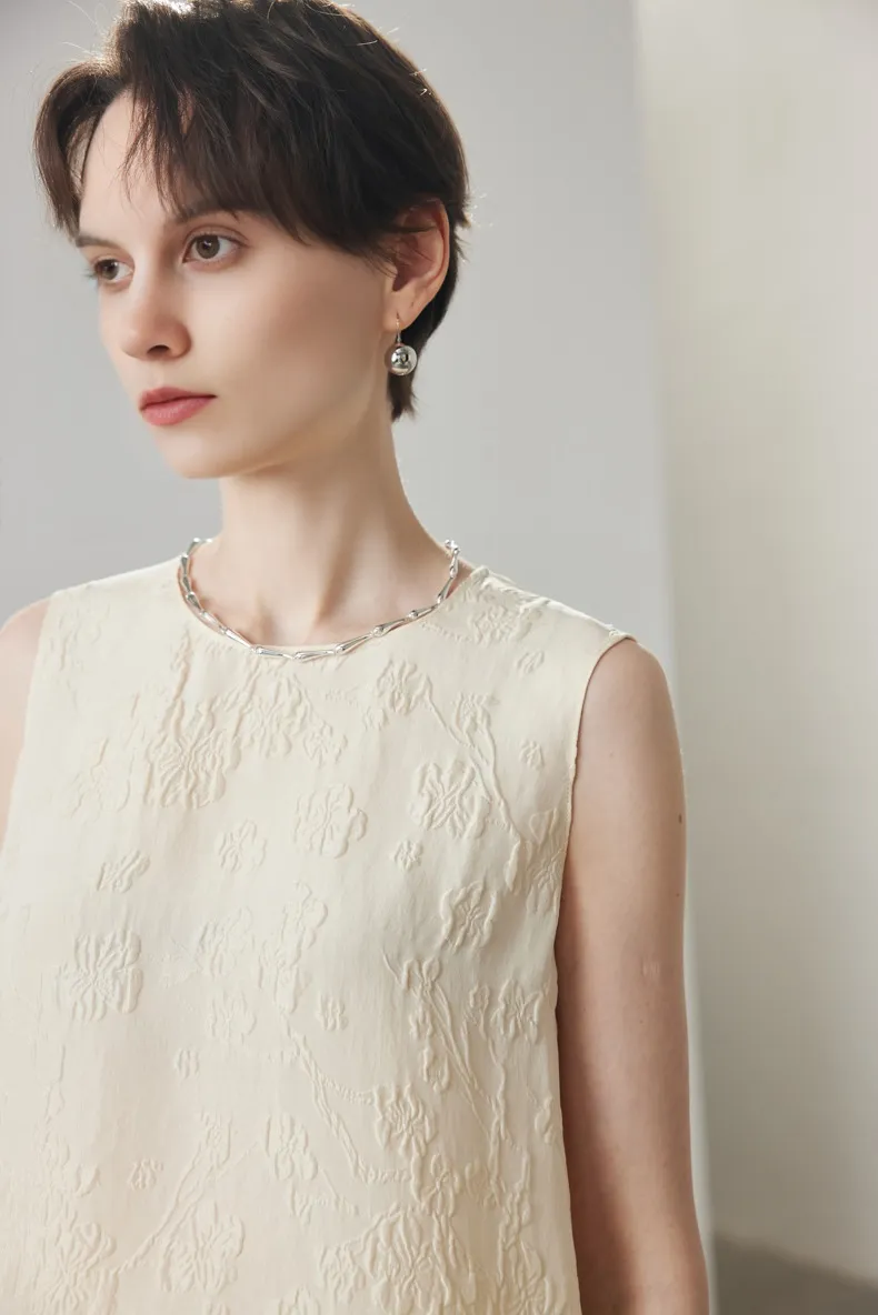 100% Mulberry Silk Embroidered Shell Tank Top
