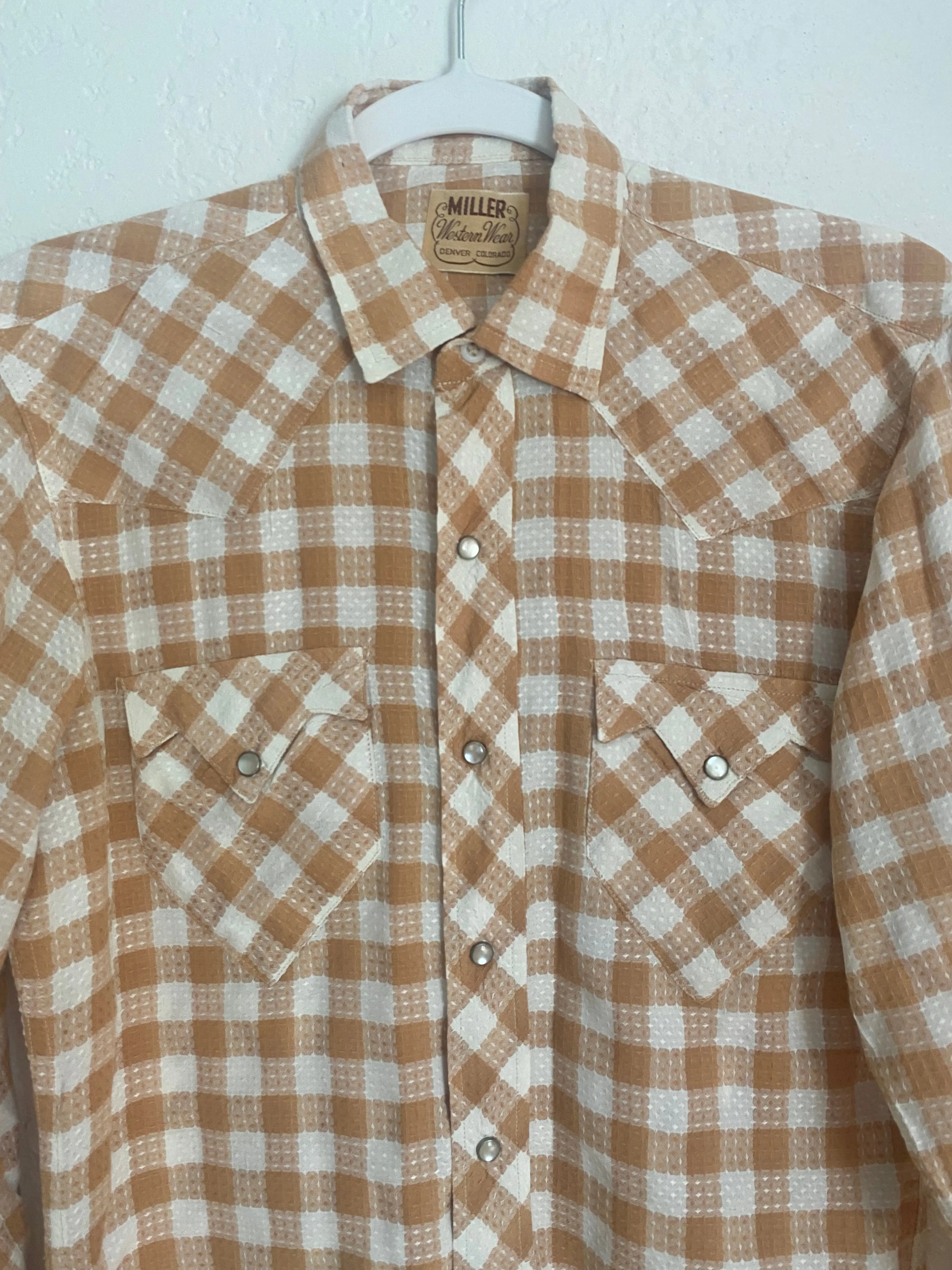 1950s Miller Western Wear sawtooth  pearl snap plaid button up shirt Small/ Medium
