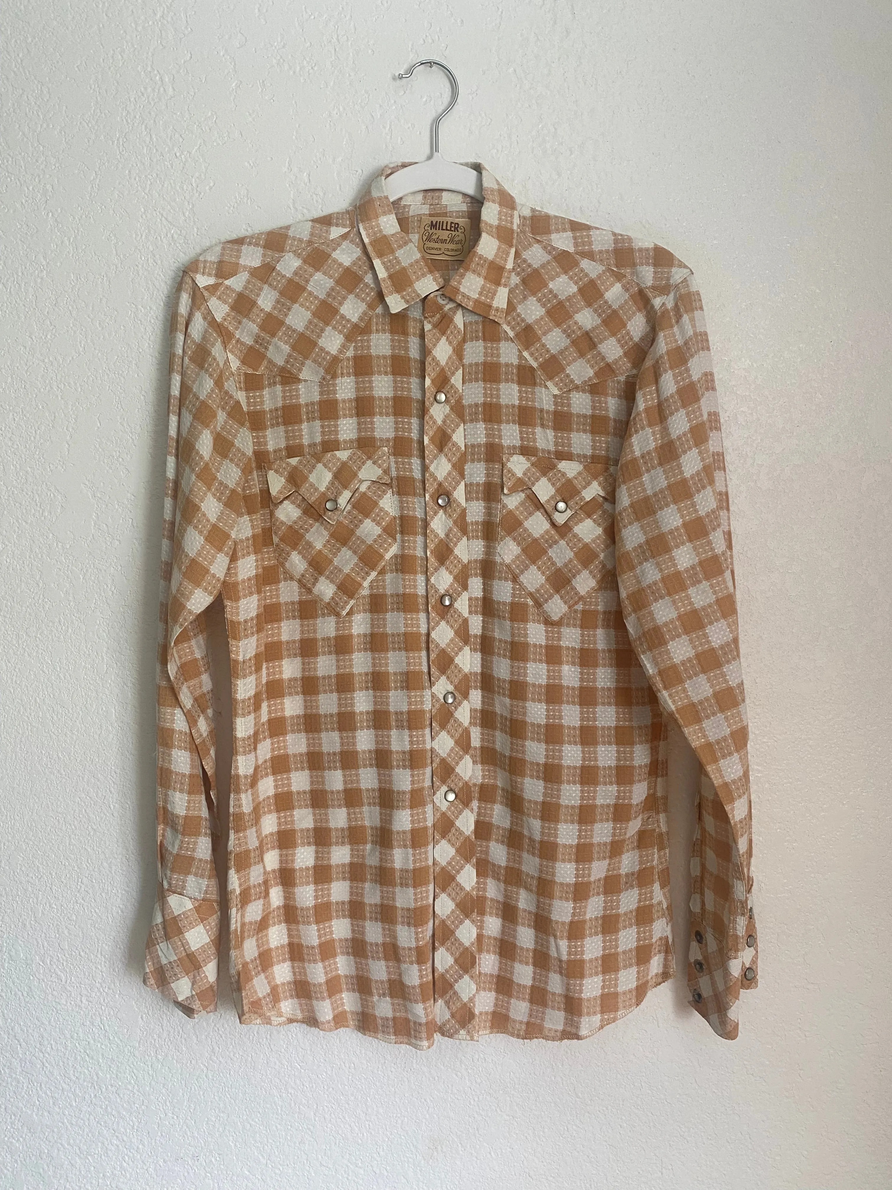 1950s Miller Western Wear sawtooth  pearl snap plaid button up shirt Small/ Medium