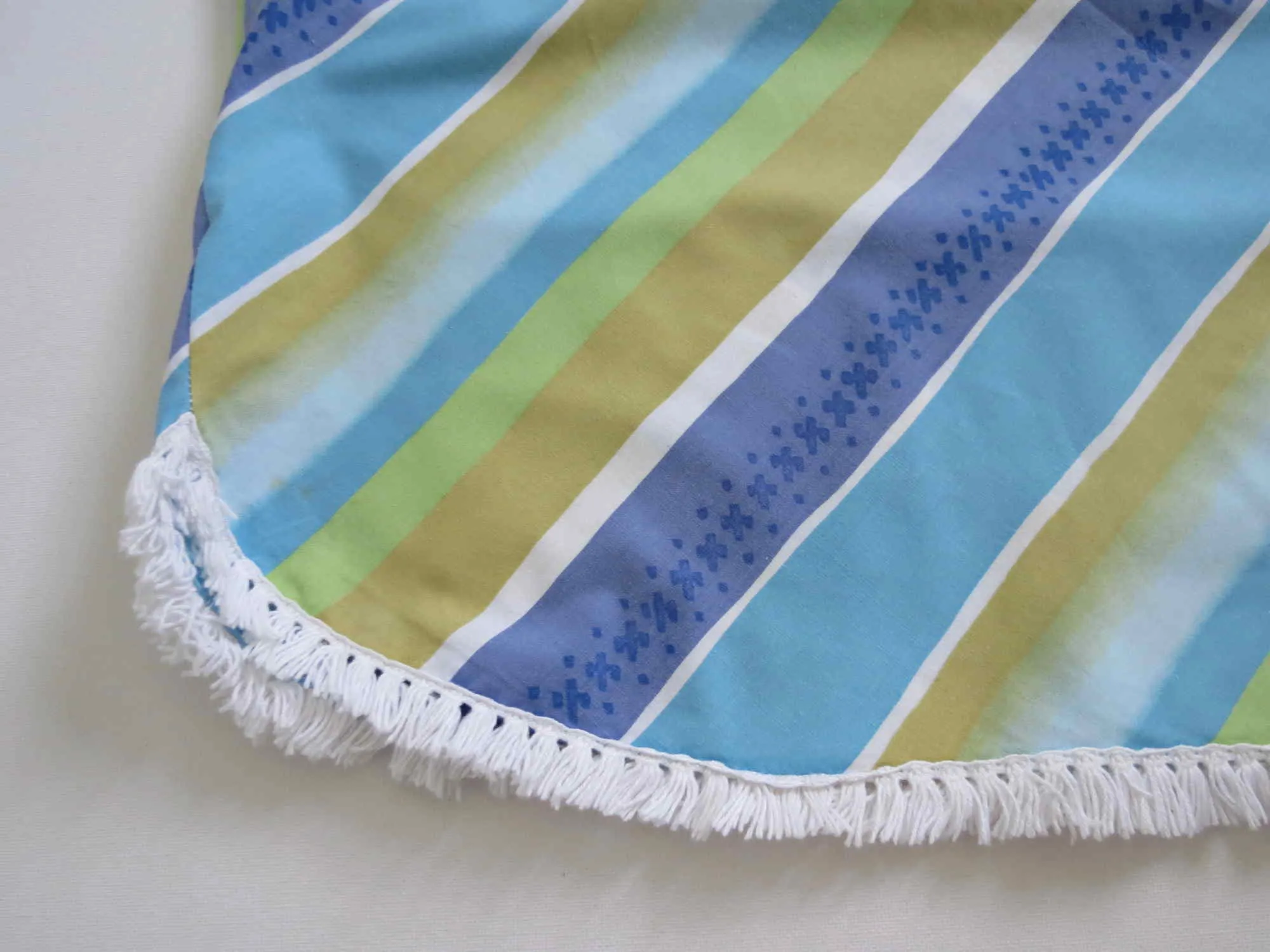 1960s Blue Striped Cotton Top With Fringe - Bust 89 cm