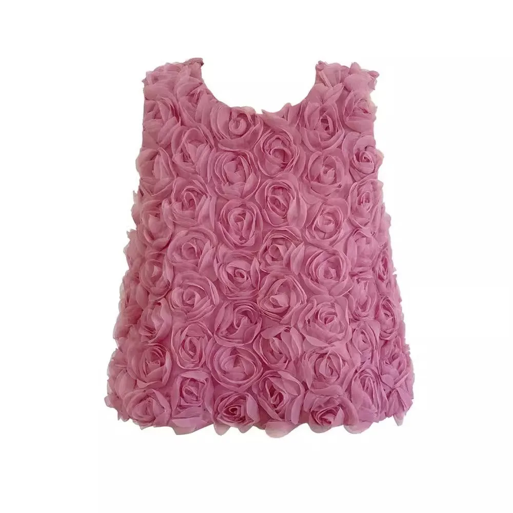 3D Rose Embroidered Fancy Sleeveless Crop Top