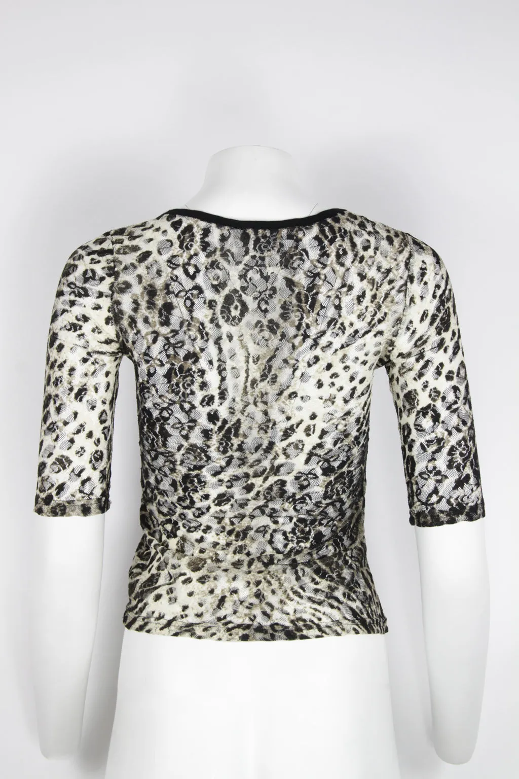 90s Lace leopard print scoop neck top - S
