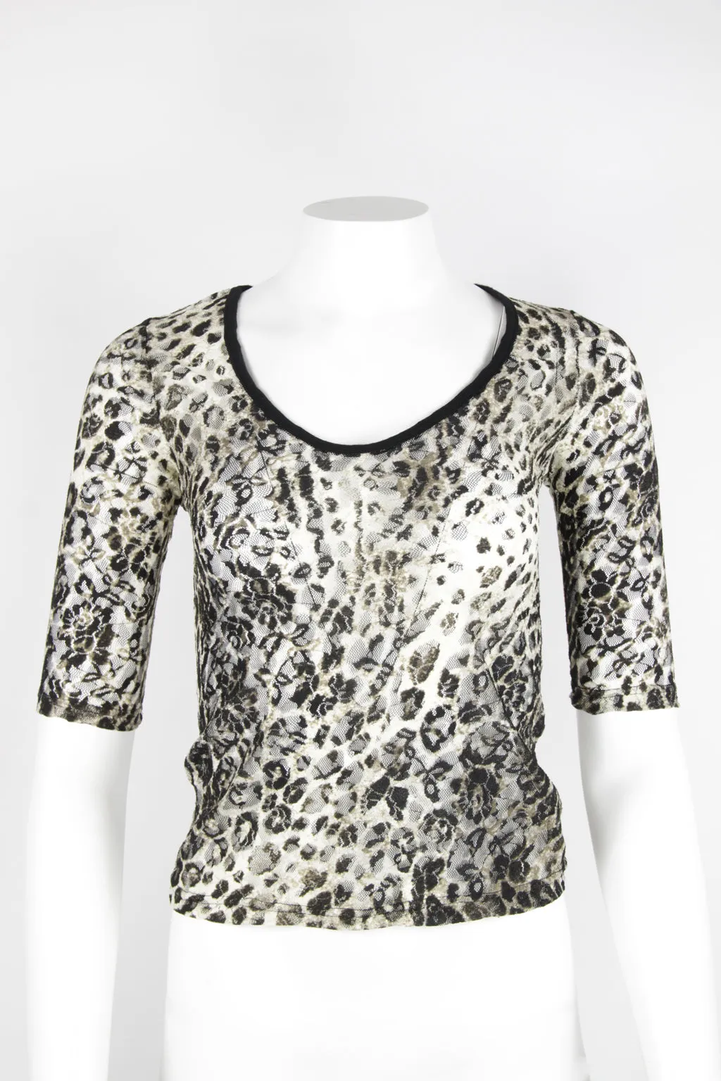 90s Lace leopard print scoop neck top - S