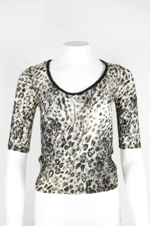 90s Lace leopard print scoop neck top - S