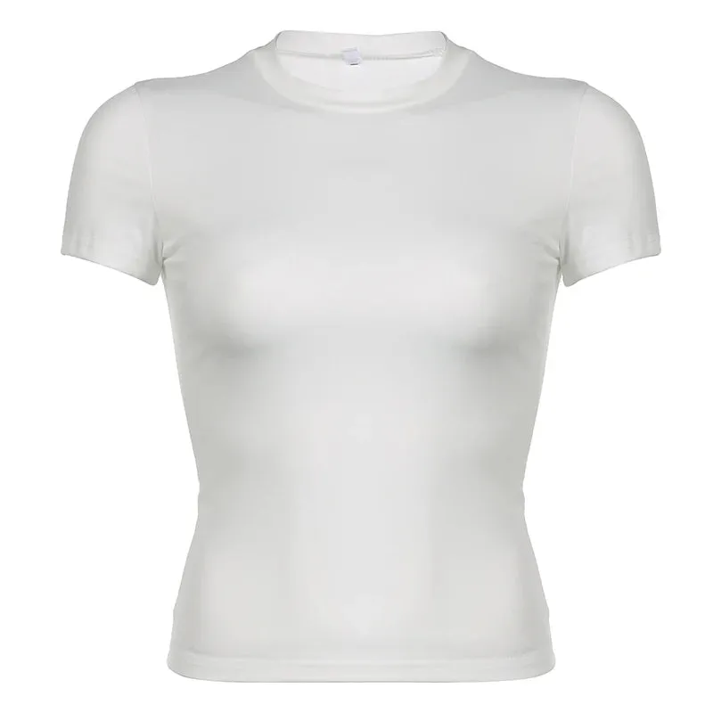A&A Basic Short Sleeve Crewneck Solid Crop Top