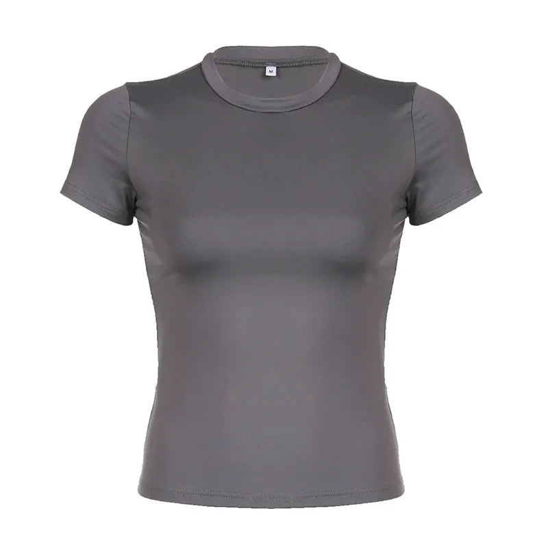 A&A Basic Short Sleeve Crewneck Solid Crop Top