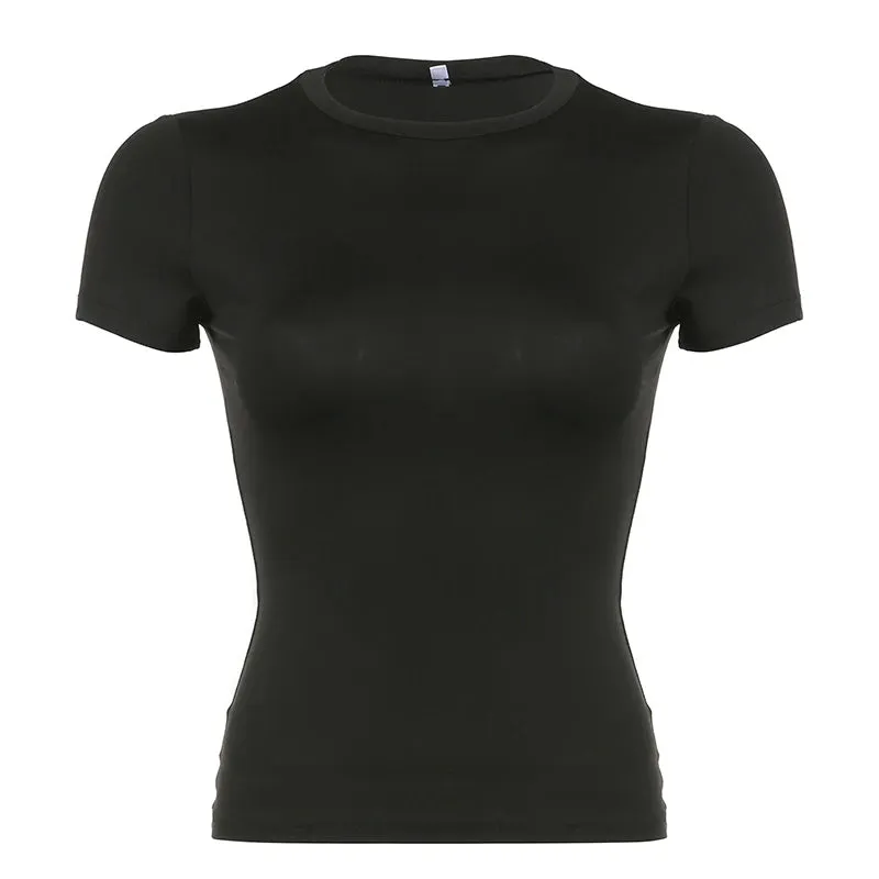 A&A Basic Short Sleeve Crewneck Solid Crop Top