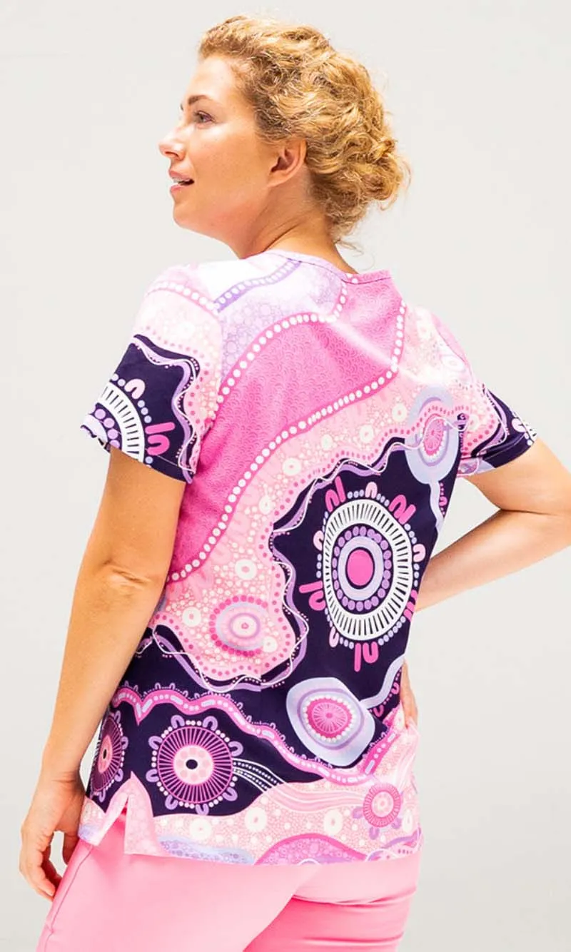 Aboriginal Art Ladies Three Pocket Scrub Top A Woman's Connection