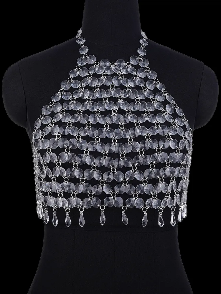 Acrylic Backless Halter Crystal Top Chain