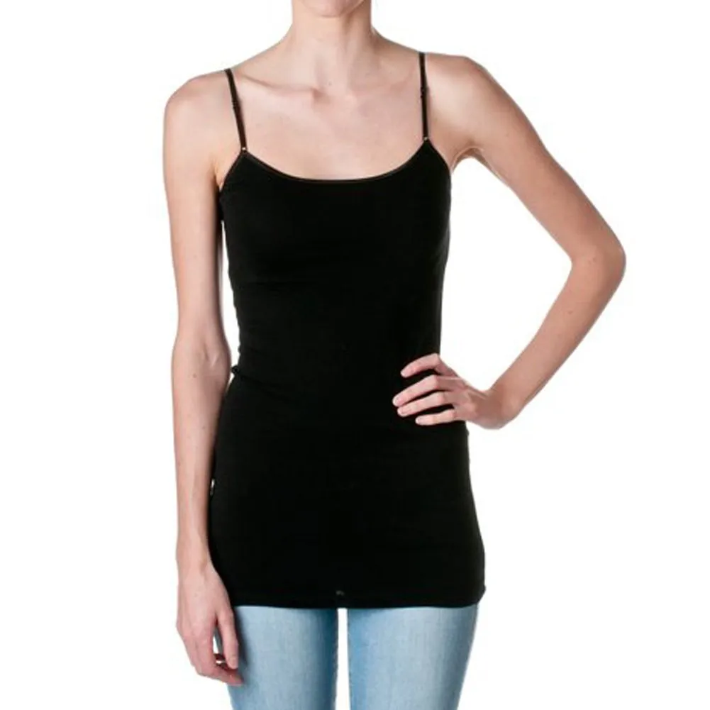 Active USA Plain Long Spaghetti Strap Tank Top Camis Basic Camisole Cotton