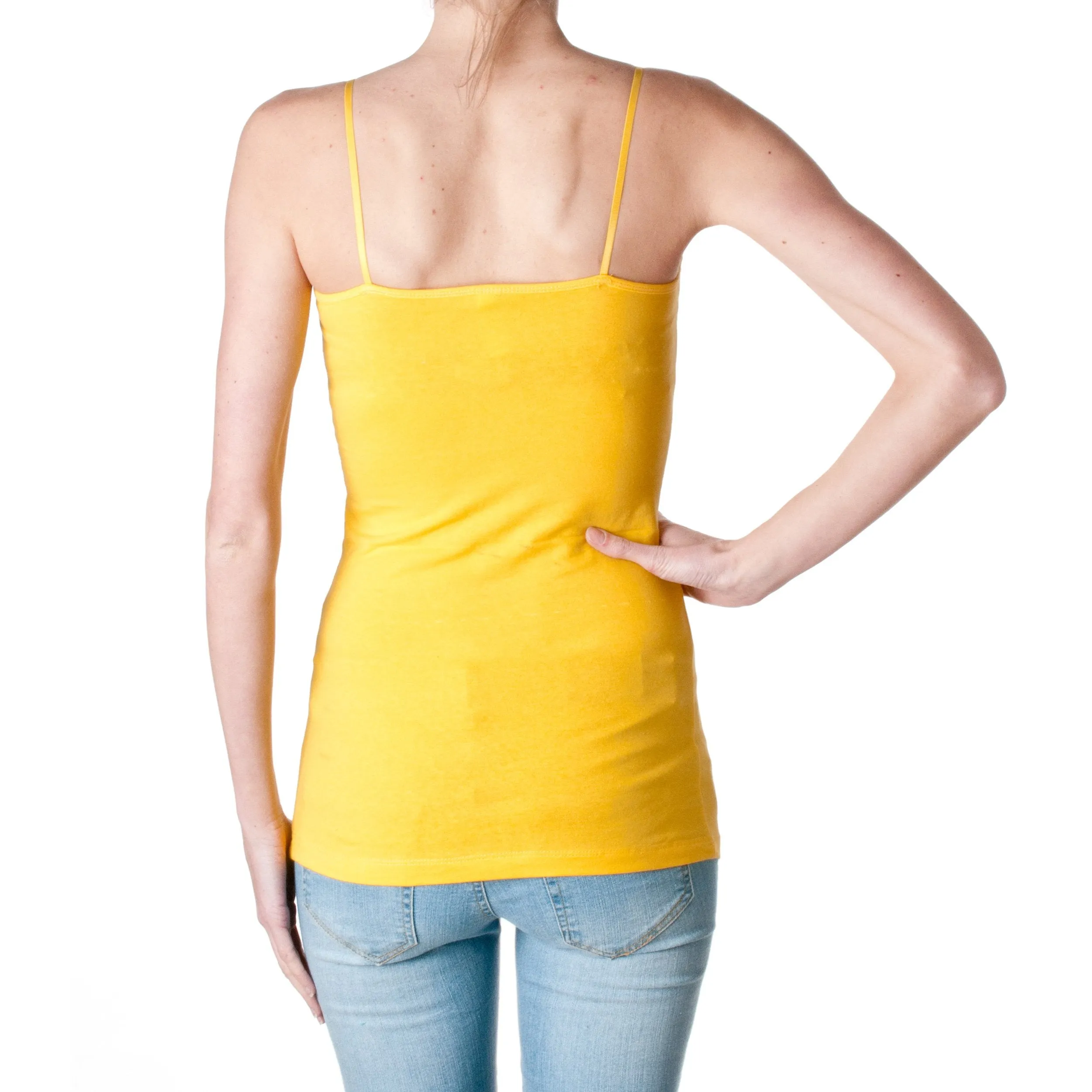 Active USA Plain Long Spaghetti Strap Tank Top Camis Basic Camisole Cotton