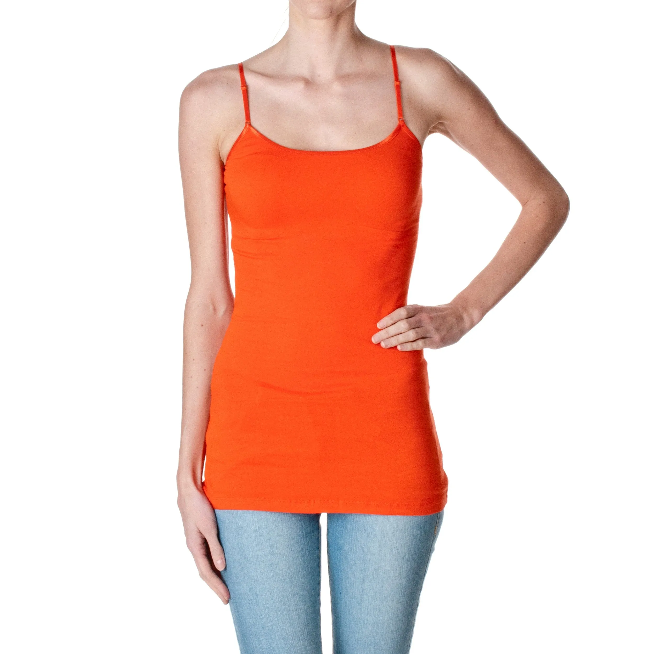 Active USA Plain Long Spaghetti Strap Tank Top Camis Basic Camisole Cotton