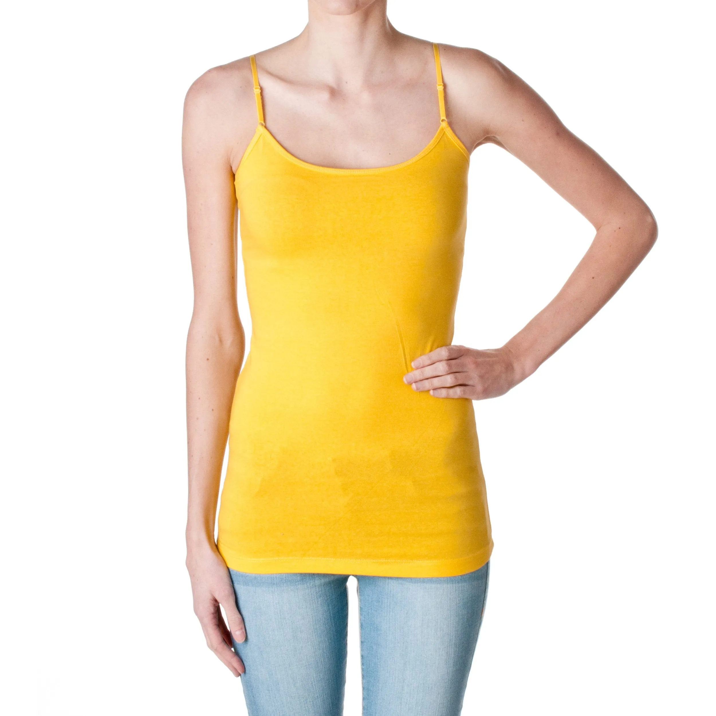 Active USA Plain Long Spaghetti Strap Tank Top Camis Basic Camisole Cotton