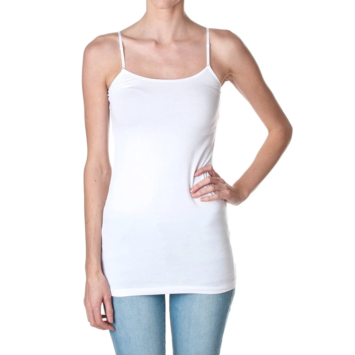 Active USA Plain Long Spaghetti Strap Tank Top Camis Basic Camisole Cotton