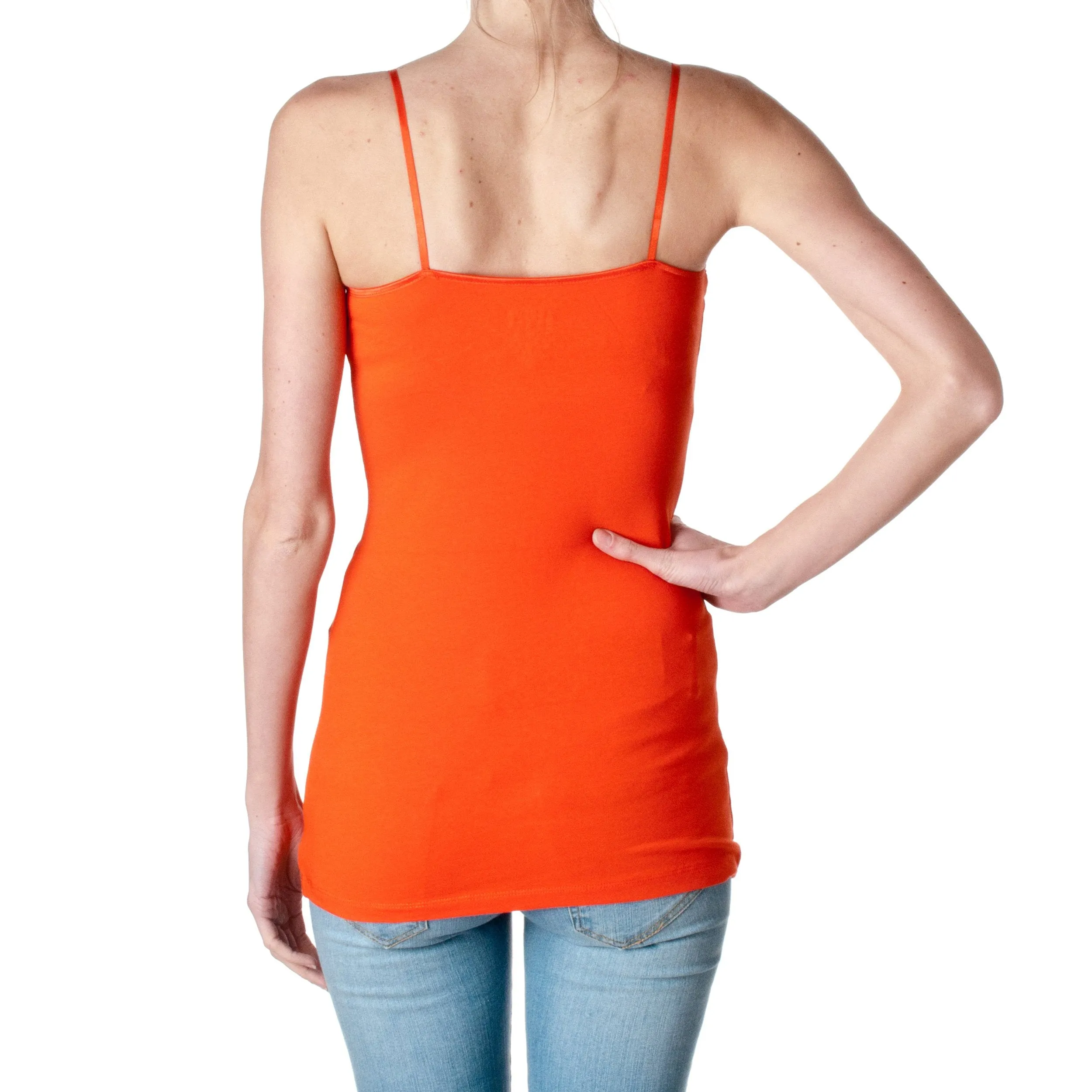 Active USA Plain Long Spaghetti Strap Tank Top Camis Basic Camisole Cotton