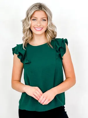 Adalyn - Short Ruffled Sleeve Top (Hunter Green)