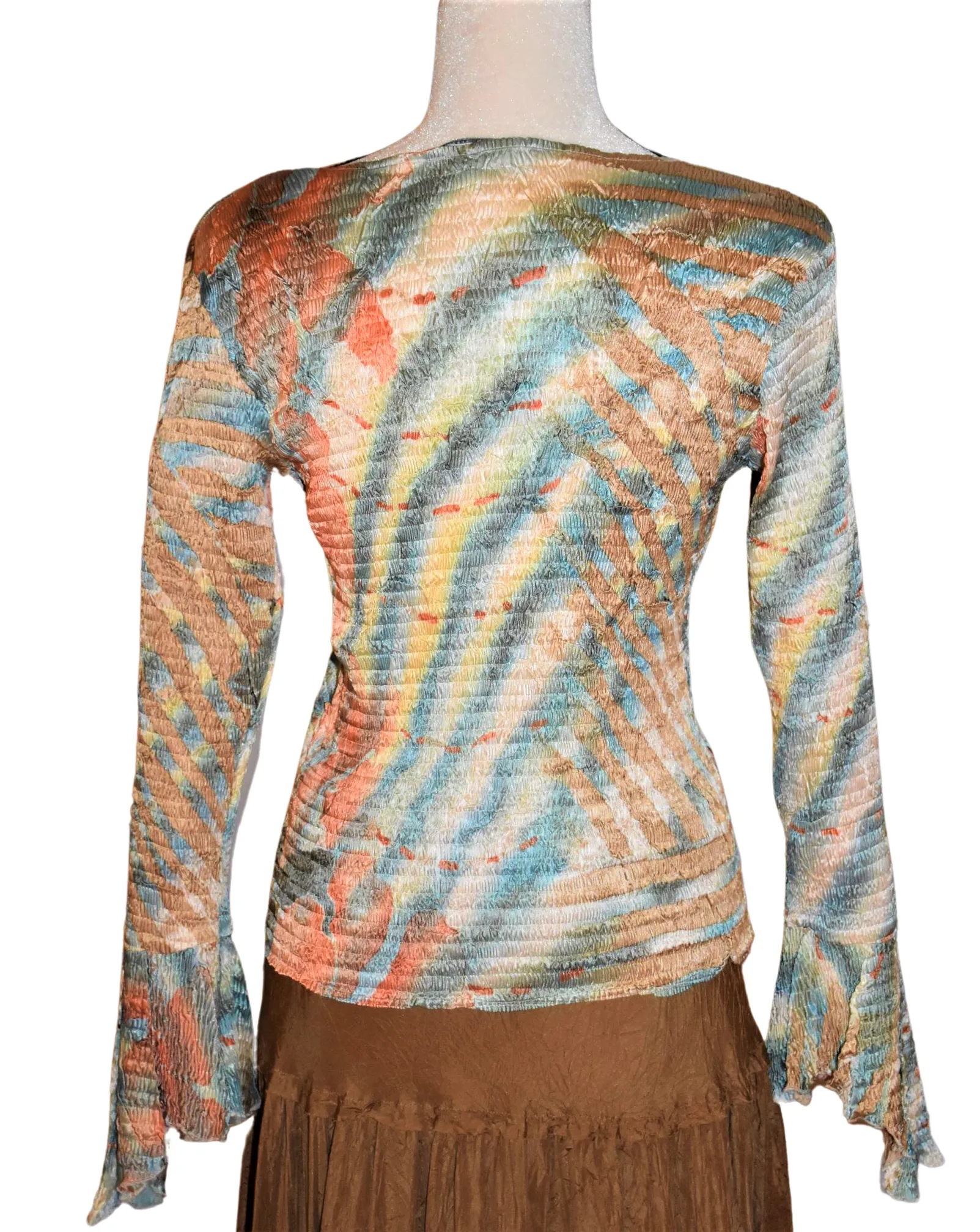 Alberto Makali Abstract Sequenced Pleated Stretch Small Top