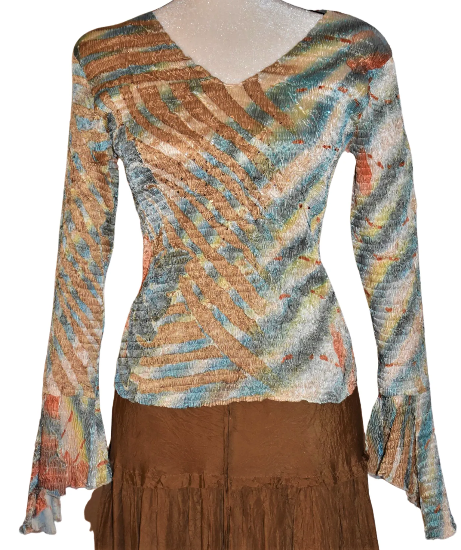 Alberto Makali Abstract Sequenced Pleated Stretch Small Top