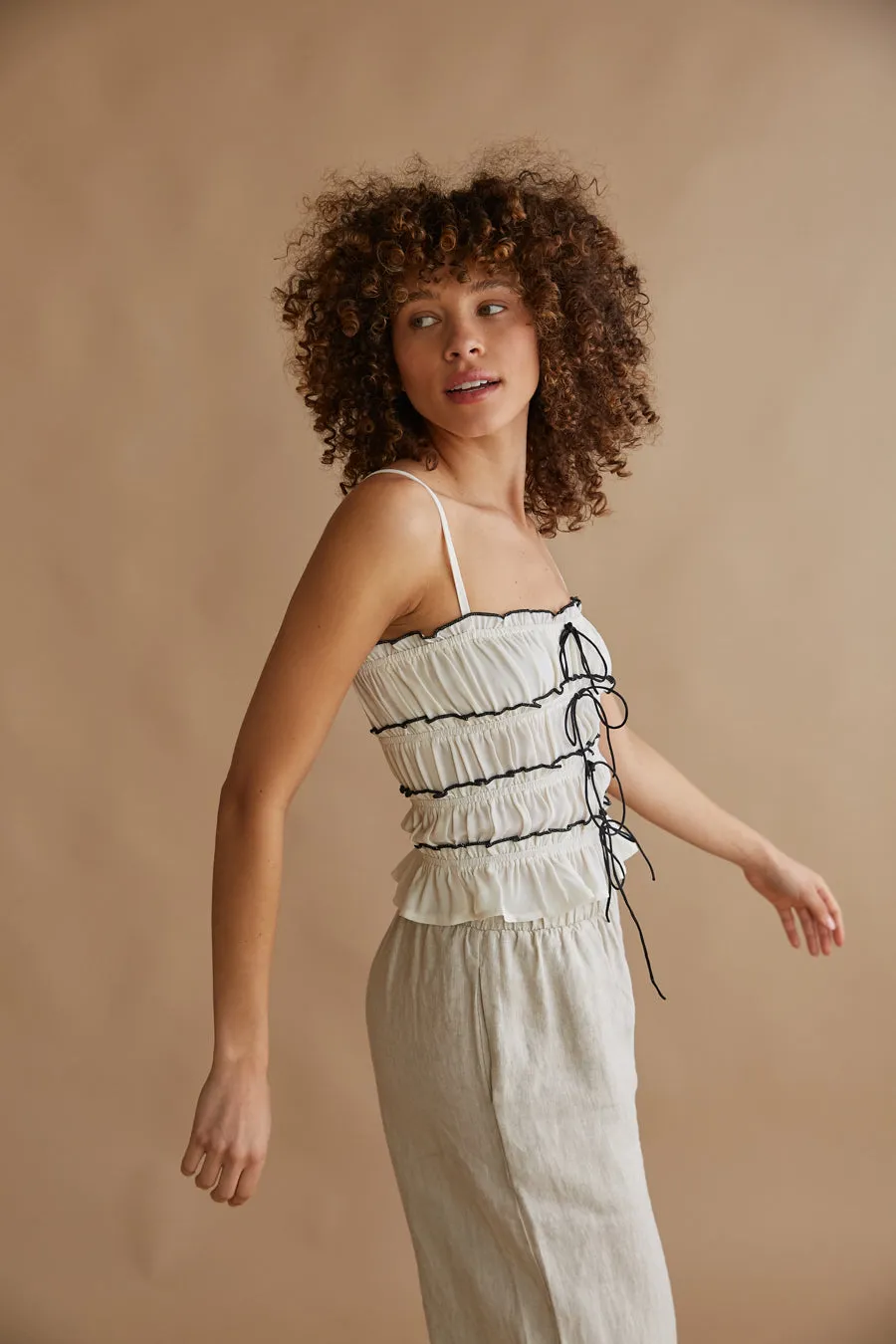 Alicia Ruffle Smocked Bow Top