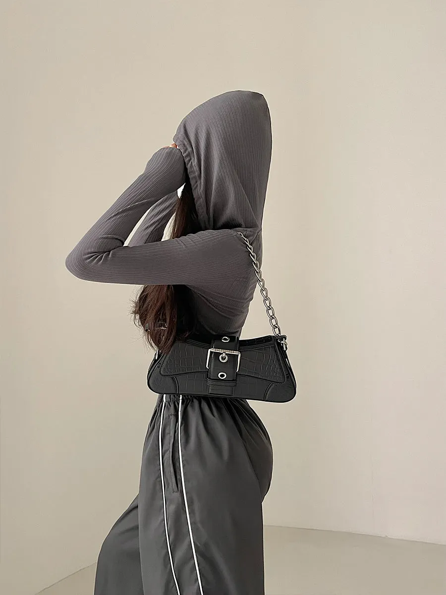 Aliya Ribbed Hooded Long Sleeve Cropped Top