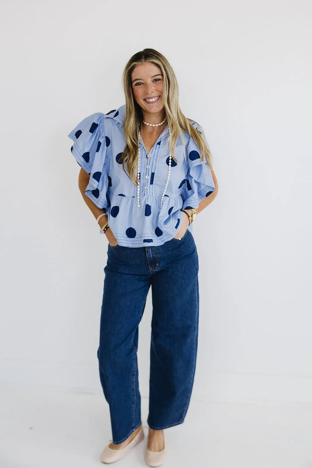 Alyssa Polka Dot Top - Blue/Navy