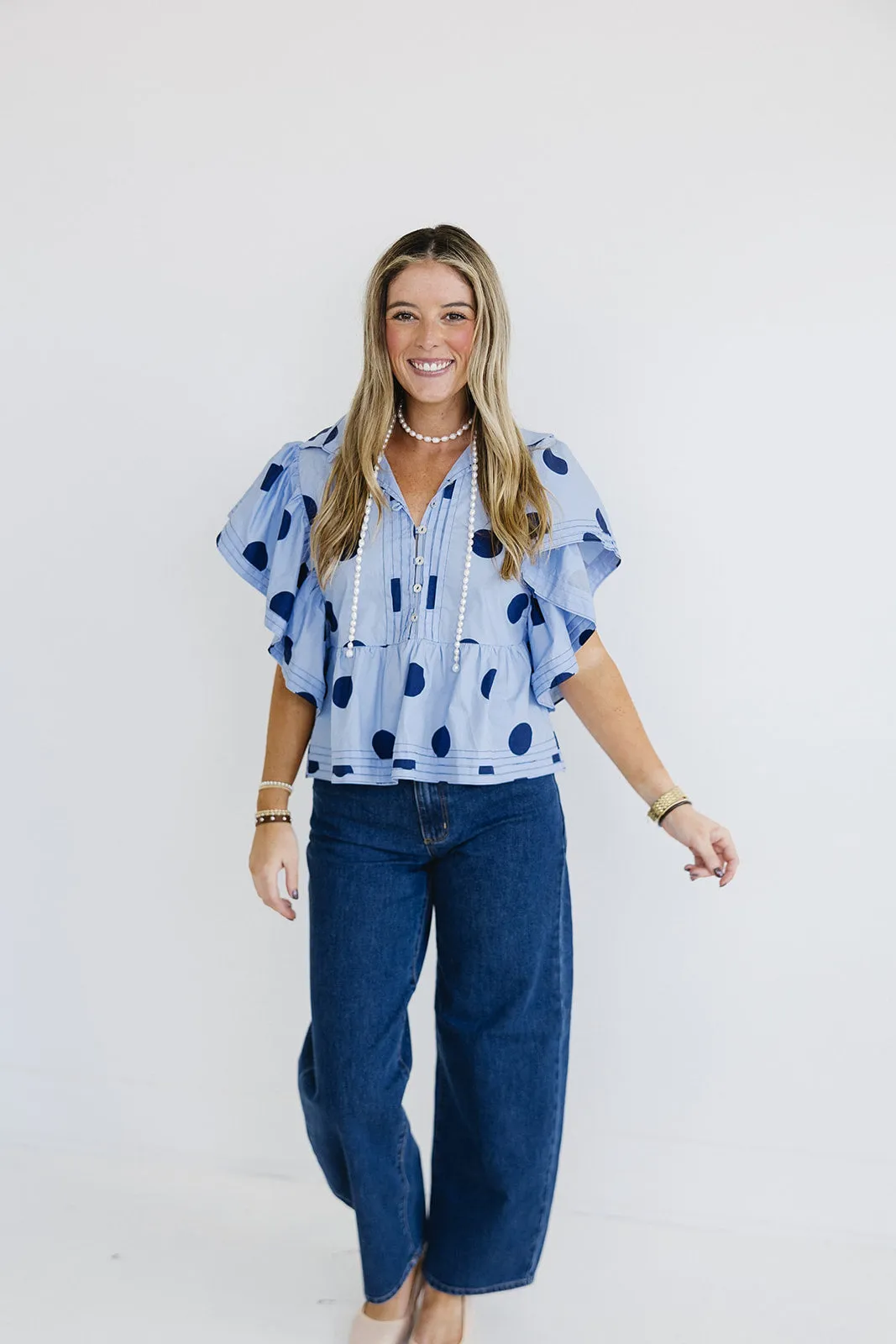 Alyssa Polka Dot Top - Blue/Navy