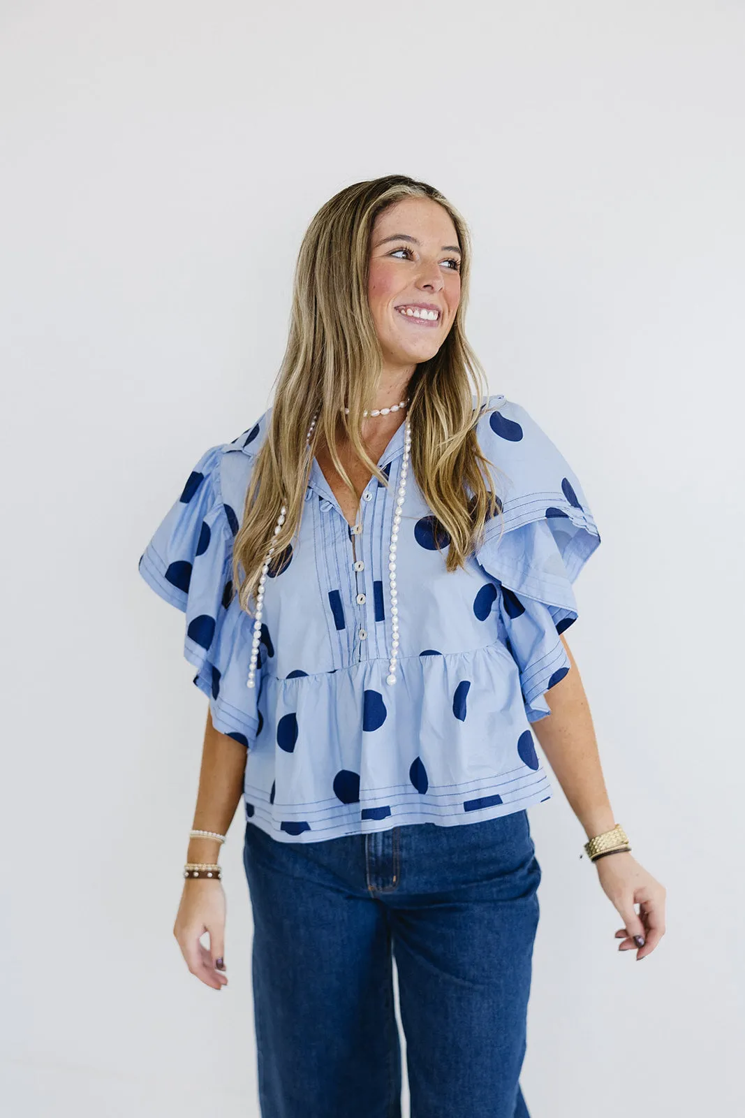 Alyssa Polka Dot Top - Blue/Navy