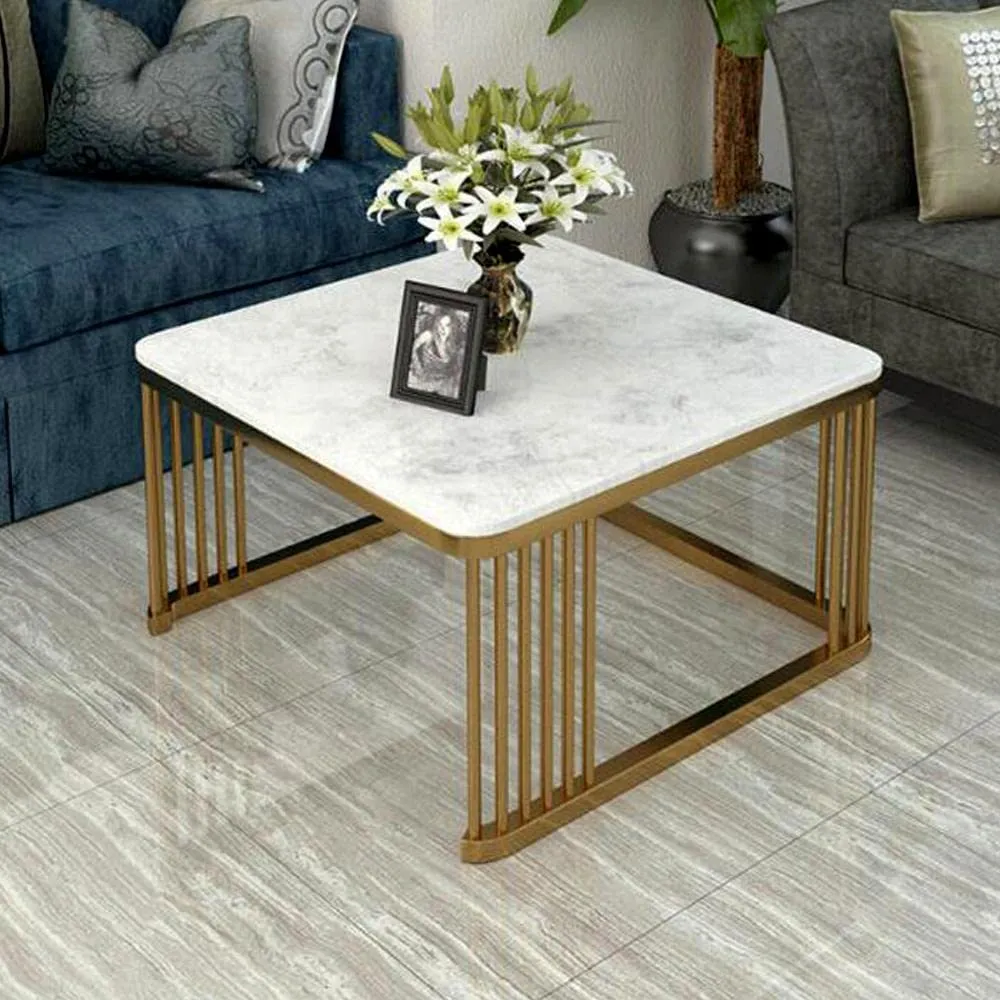 amaflip Debby Nesting Coffee Table with Real Marble for Living Room Office Home in Gold Finish (Set of 2)