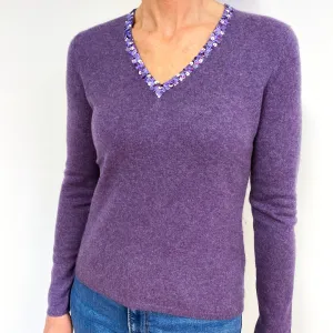 Amethyst Purple Cashmere V-Neck Jumper Medium