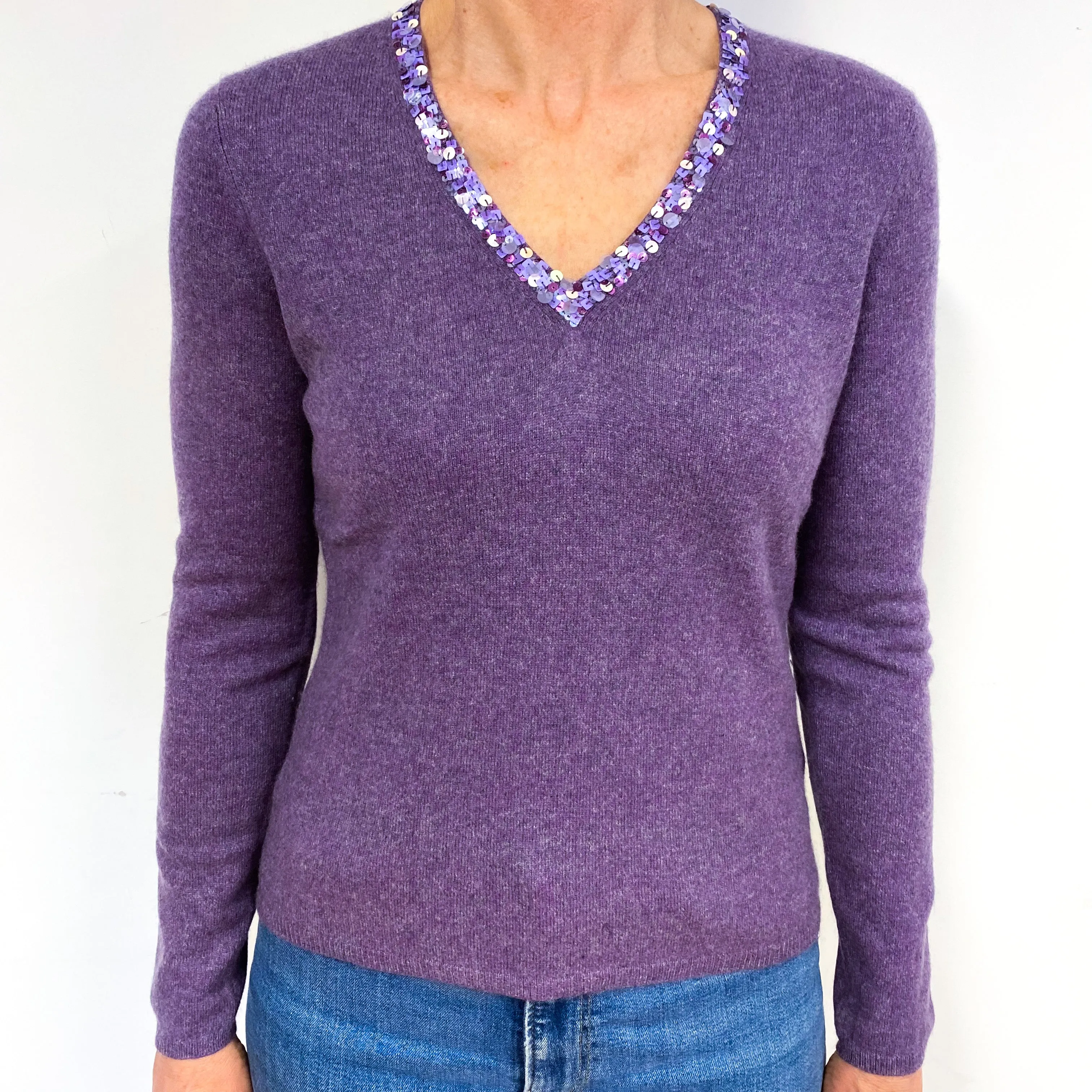 Amethyst Purple Cashmere V-Neck Jumper Medium
