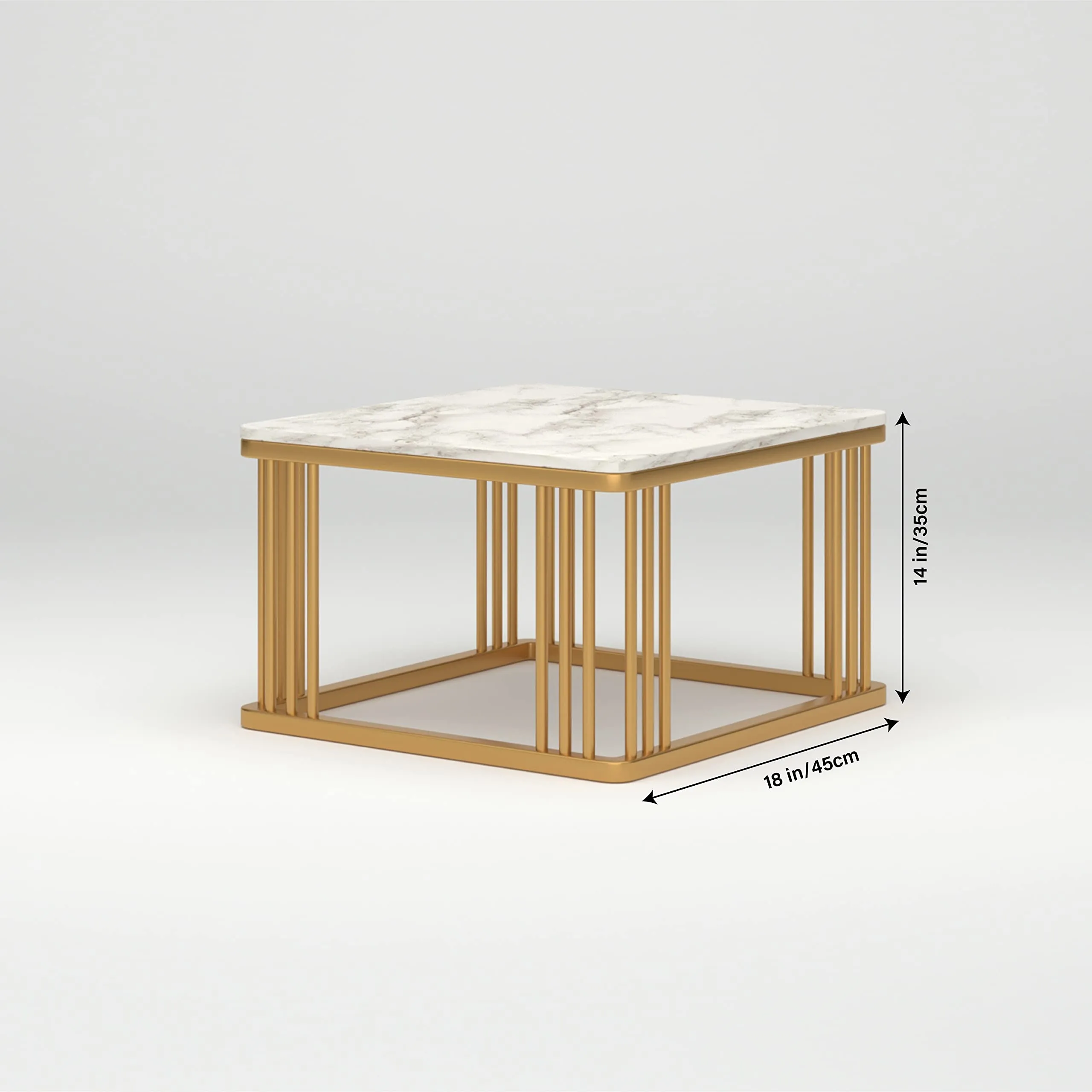 Anikaa Devon Nesting Table with Real Marble/Marble Coffee Table for Living Room Home Office in Gold Finish (Set of 2)