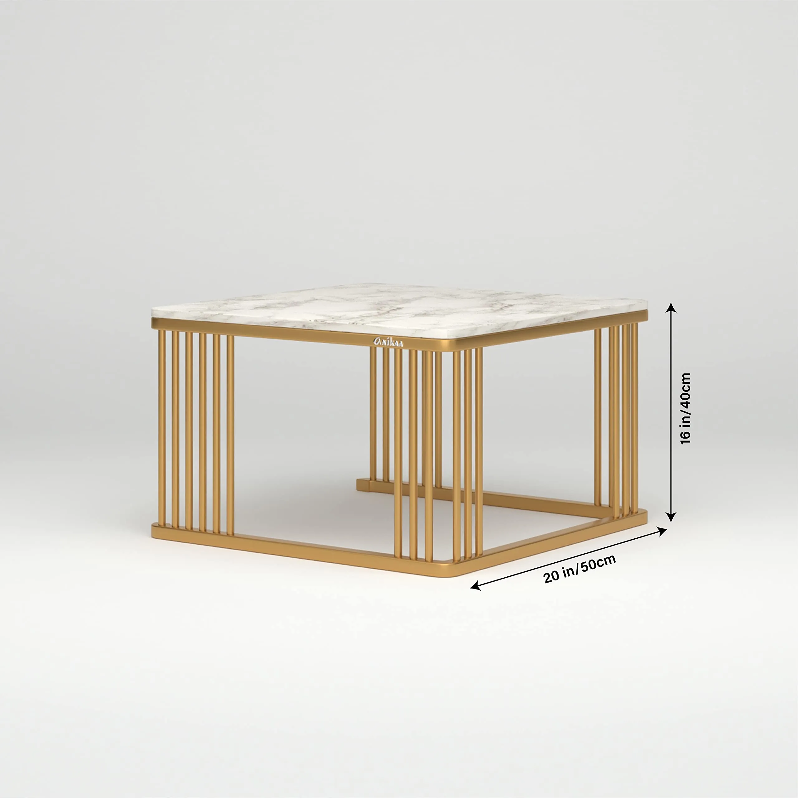 Anikaa Devon Nesting Table with Real Marble/Marble Coffee Table for Living Room Home Office in Gold Finish (Set of 2)