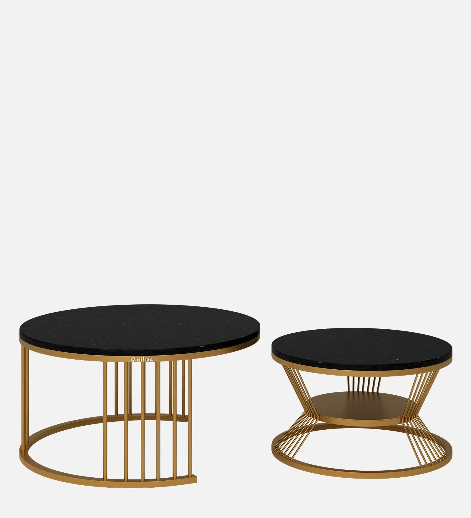 Anikaa Harvy Round Marble Nesting Table/Marble Coffee Table/Nesting Table for Living Room/Tea Table with Golden Round Stand - (Set of 2)