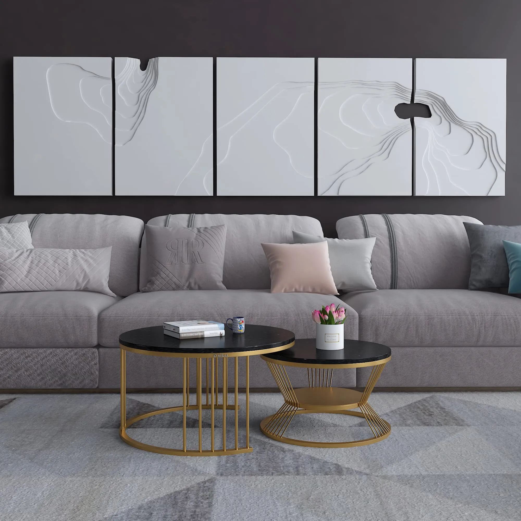 Anikaa Harvy Round Marble Nesting Table/Marble Coffee Table/Nesting Table for Living Room/Tea Table with Golden Round Stand - (Set of 2)