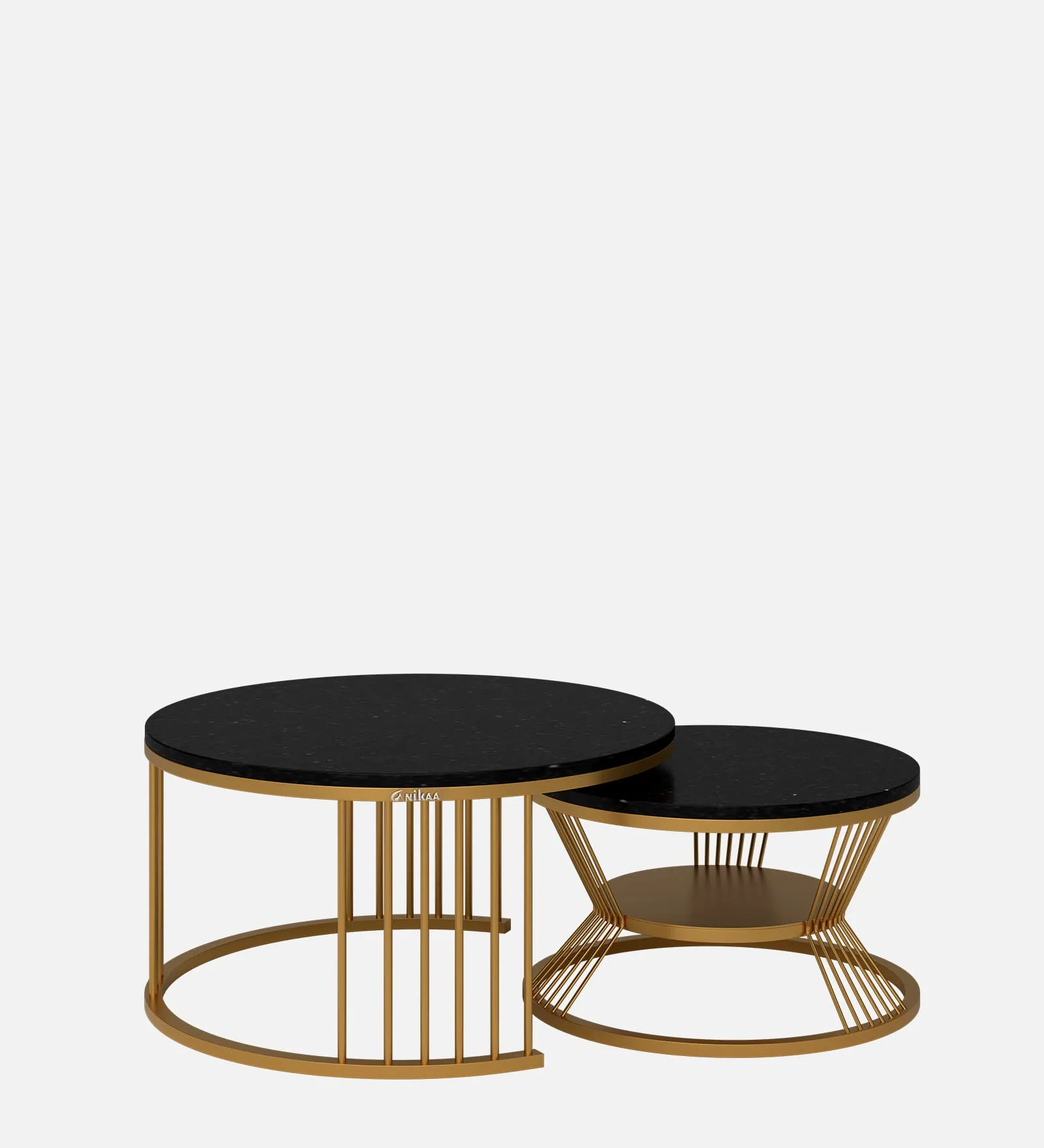 Anikaa Harvy Round Marble Nesting Table/Marble Coffee Table/Nesting Table for Living Room/Tea Table with Golden Round Stand - (Set of 2)