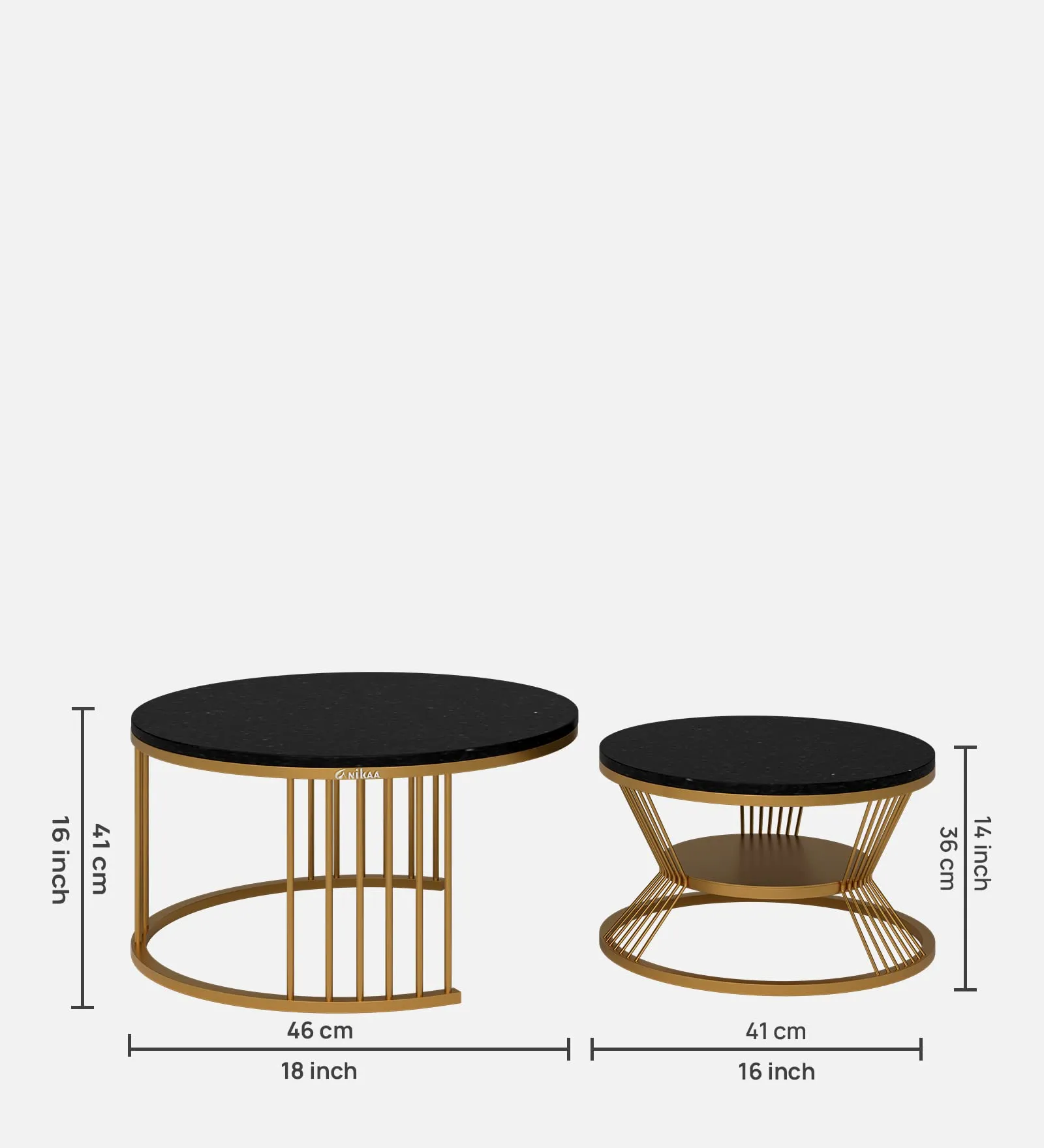 Anikaa Harvy Round Marble Nesting Table/Marble Coffee Table/Nesting Table for Living Room/Tea Table with Golden Round Stand - (Set of 2)