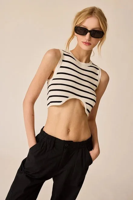 Annalise Sleeveless Stripe Cropped Top White/Black