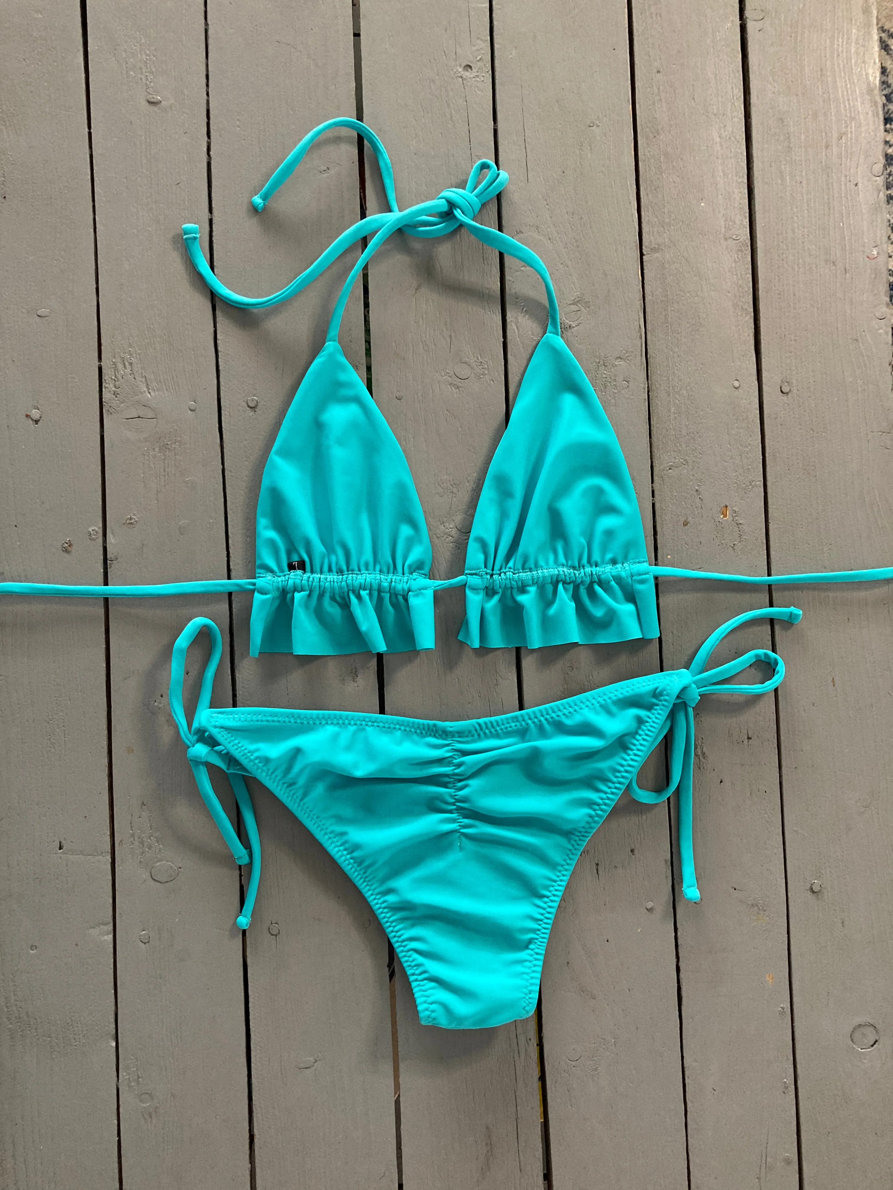 Aqua Triangle Bikini Top with Ruffle