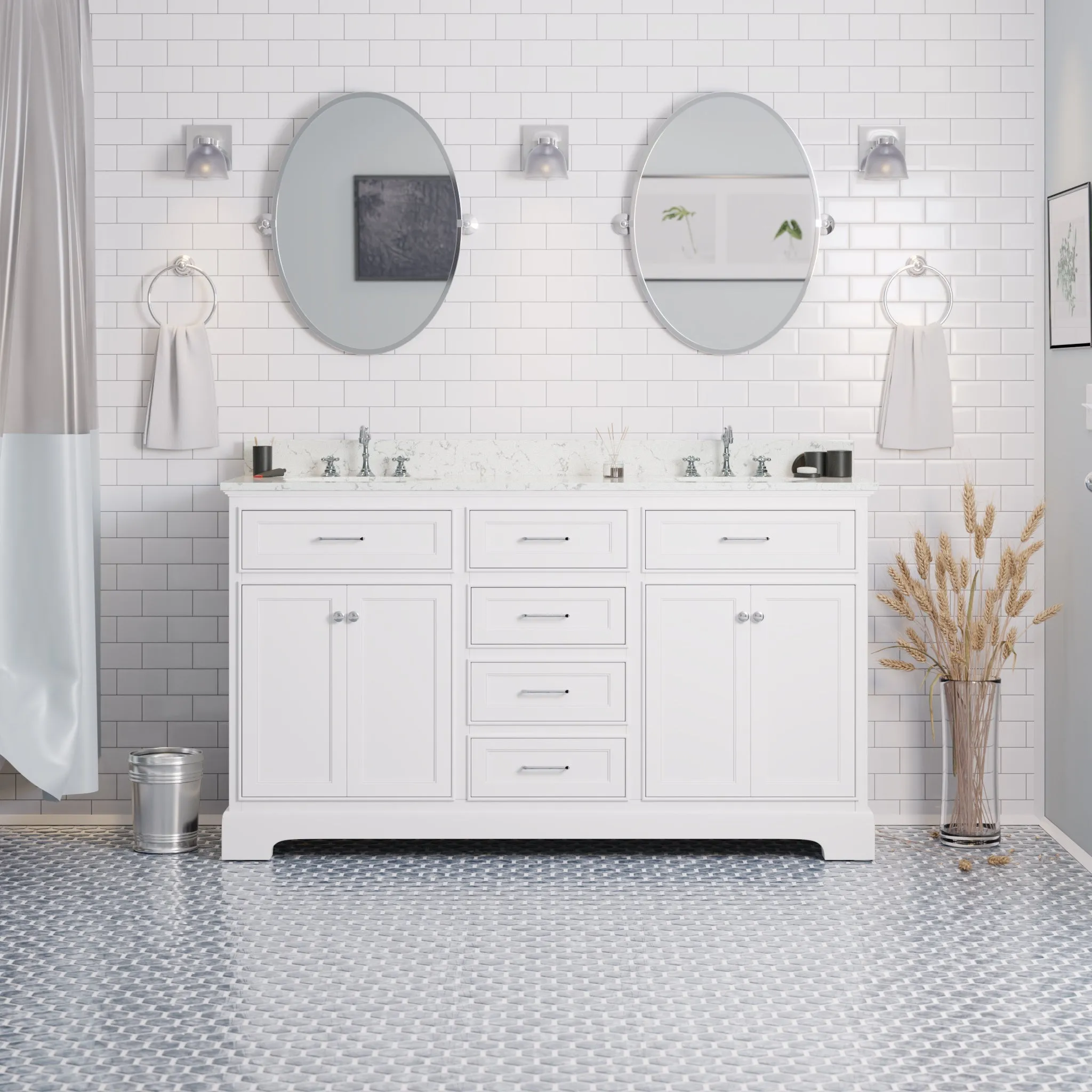 Aria 60-inch Double Vanity with Engineered Marble Top