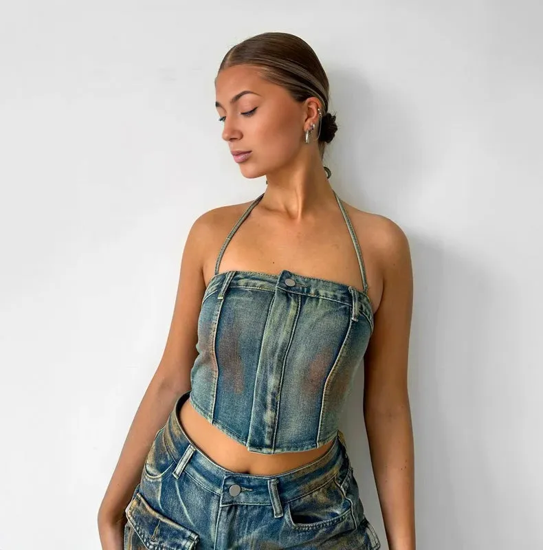 Army Denim Corset Top