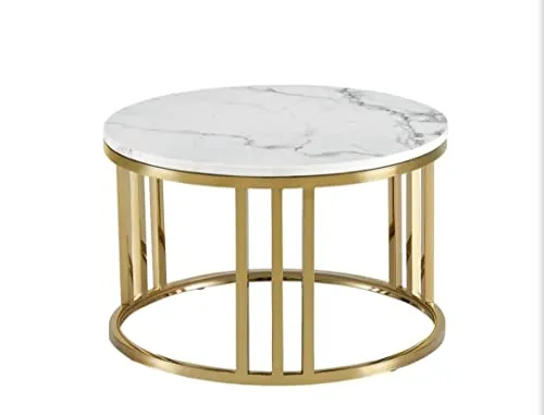 Art and Craft Valley Golden Coffee Table Set of 2 for Living Room, Dining Hall, Bedroom Center Size 24 inch, Small Center Size 18 inch (Mild Steel)
