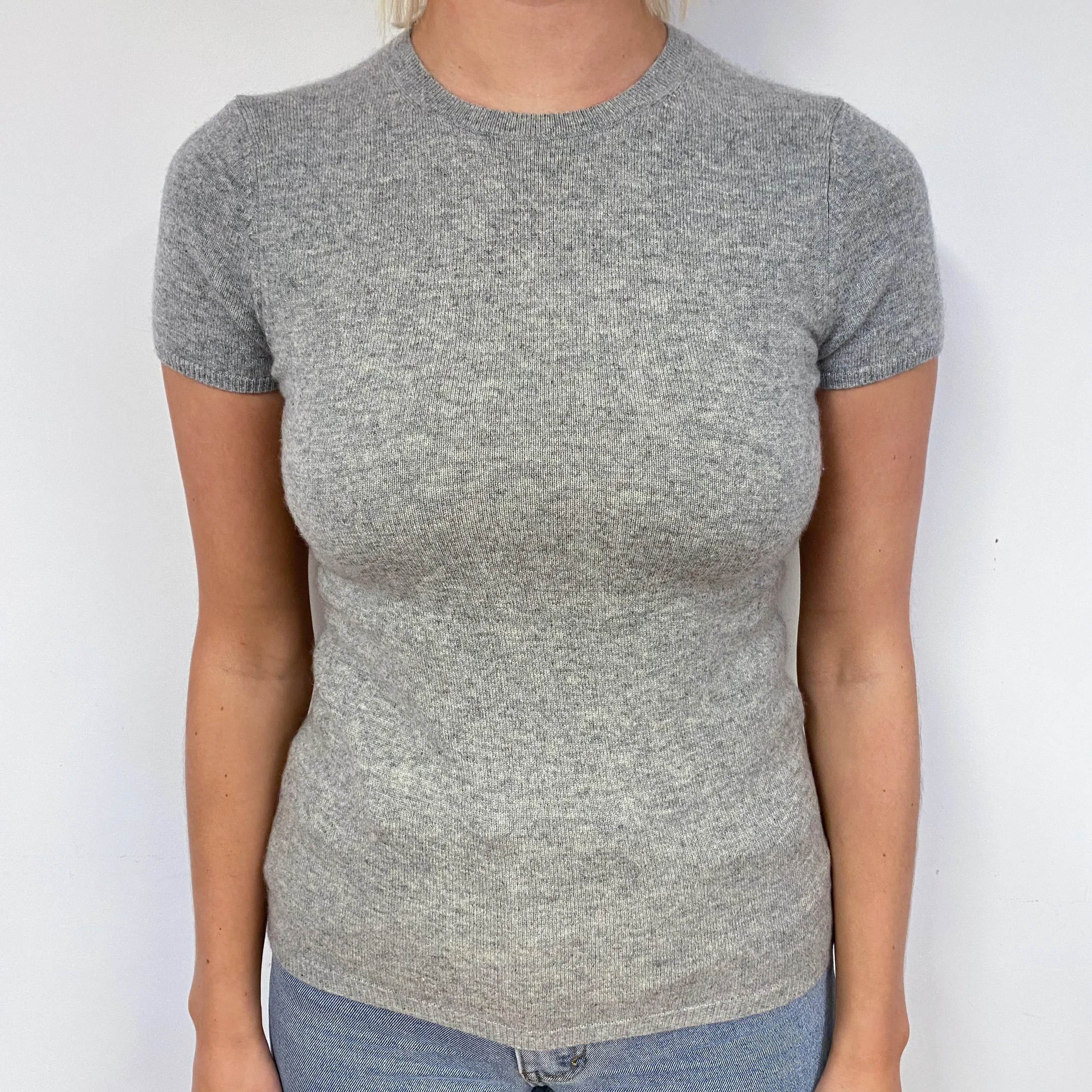 Ash Grey Cashmere Short Sleeve Jumper Small